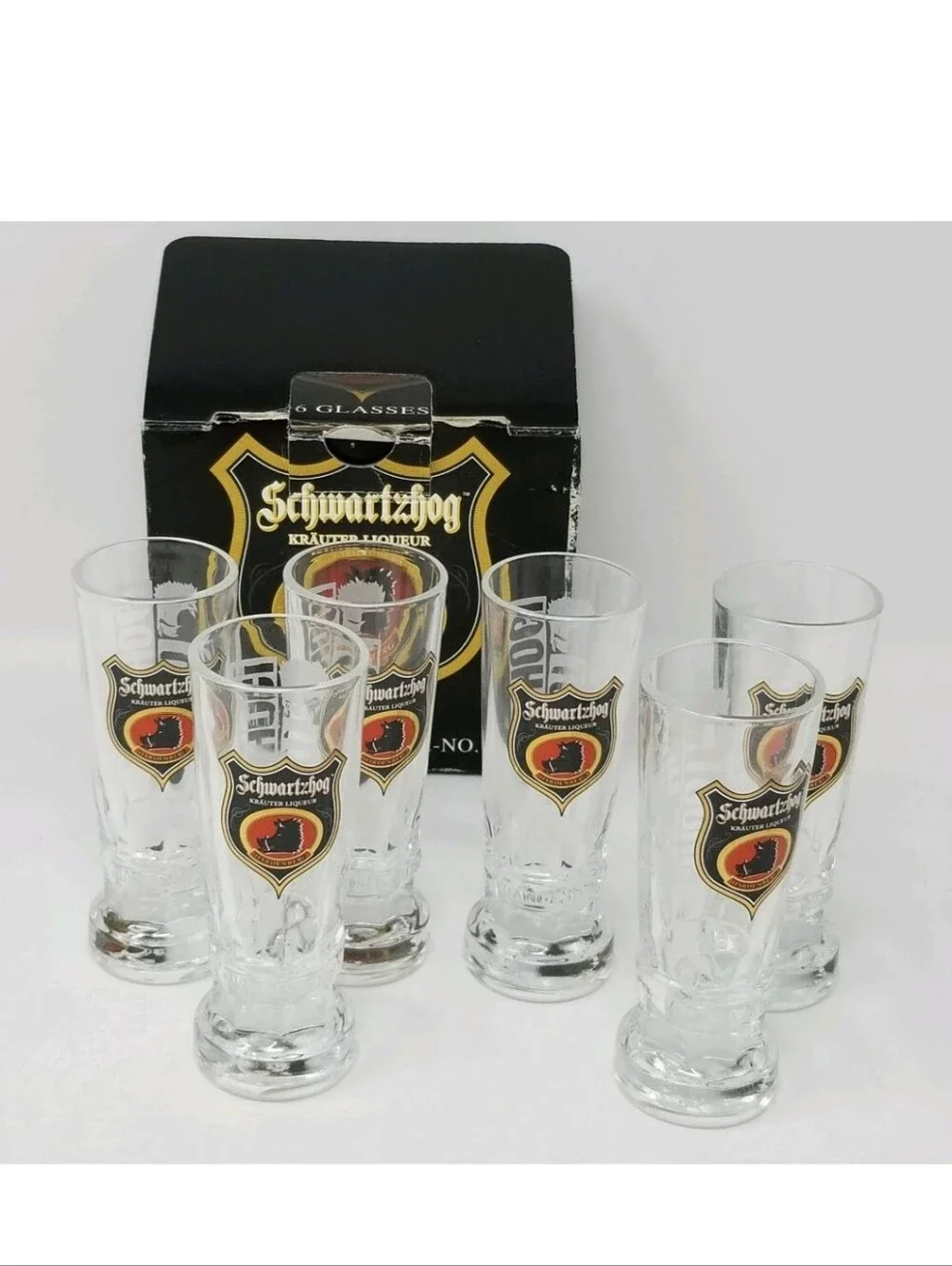 Hardenberg Schwartzhog Krauter Liquor Shot Glasses Made in Portugal Box of 6